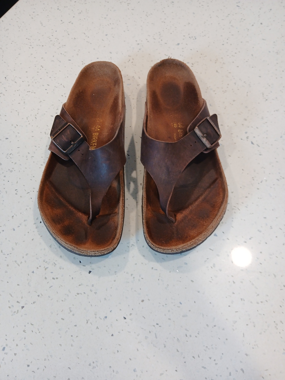 Birkenstock Brown Leather Thong Sandals with Buckle Strap